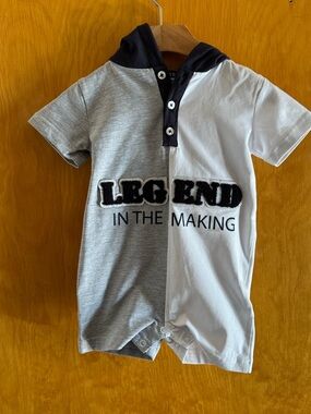 Andy & Evan Gray and White Hooded Romper - "Legend in the Making"